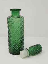 Vintage Diamond Cut Emerald Green Glass Decanter Italian style picture