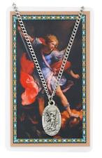 St Michael Unique Pewter Medal with 24in Chain and Laminated Holy Card Set picture