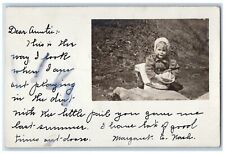 1910 Little Girl Child Playing In Dirt Pail West Swanzey NH RPPC Photo Postcard picture