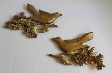 2 Vintage Gold Birds Dogwood Wall Hanging Dart MCM Syroco 1967 USA  7038 7037 picture