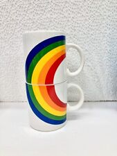 Vintage Rainbow Mugs Coffee Cup Pair 1986 Double Sided, FTD Korea picture