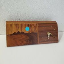 Vintage 70s Wood Inlay Turquoise Mantle Clock Desert Mountain Crafts Abq NM  picture