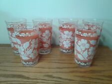 Set of 6 Vintage HAZEL ATLAS Dogwood Tumblers Glasses Peach/Orange White Floral picture