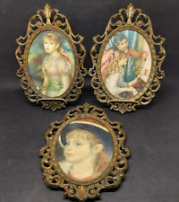 Vintage ACTION Prints in Metal Ornate Oval Frames Made In Italy Set of 3 picture