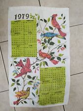 Vintage Linen Tea Towel 1979 Calendar Birds In Tree Cardinal picture