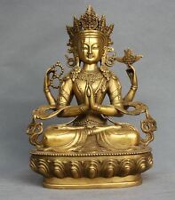 9” EXQUISITE China Tibet Bronze 4 Arms Kwan-yin Chenrizg Buddha Statue RT picture