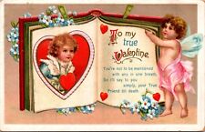 Postcard Cherub Turning Pages of Book To My True Valentine Hearts Forget Me Not picture