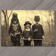 🎃👻POSTCARD: Weird Children in Scary Vintage Halloween Masks Unusual Crazy picture