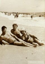 1975 Lying Woman Bikini and Shirtless Guys Bulge Trunks Vintage Photo Snapshot picture
