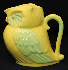 VINTAGE Dwight C Holmes Green & Yellow Ceramic Owl Pitcher, 5