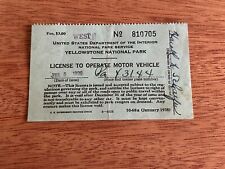 1939 Yellowstone National Park License To Operate Motor Vehicle Vintage picture