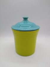 Fiesta Crock Canister Cookie Jar With Lid Lime Green Base Blue Lid 4