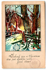 Postcard Vintage Christmas Poem with a Snowy Country Scene picture
