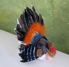 COLORFUL TURKEY BIRD FIGURINE WITH REAL FEATHERS picture