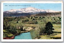 Pikes Peak North Colorado Springs Snowcapped Mountain River Vintage WOB Postcard picture