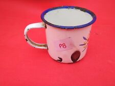 Vintage Old Collectible White Blue Enamelware Painted Porcelain Coffee Mug K1 picture