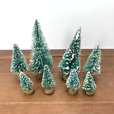 Set of 8 Vintage Small Christmas Tree Village Decor Wood Base Holiday picture