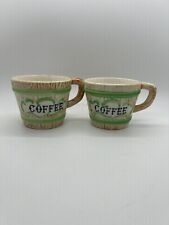 Ceramic Wood Look Vintage 2x Coffee Cups 2.5” picture