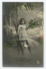 c 1914 Child Children Cute GIRL on LADDER European photo postcard picture