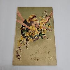 c1910's Easter Hanging Hatched Egg Chick Pansies Flowers Embossed Postcard picture