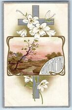 Everette WA Postcard Easter Greetings Holy Cross Flowers Embossed 1914 Antique picture