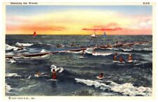 Enjoying the Waves S-316 C.T Bathing Scenes Vintage Linen Postcard UNPOSTED picture