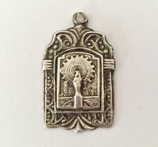 Vintage spanish religious medal, Virgin of Pillar, Silver Madonna Pendant picture