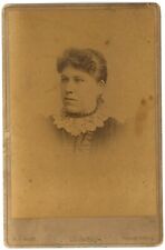 CIRCA 1880'S CABINET CARD Beautiful Woman Dress & Pearl Choker Alley Beverly, ME picture