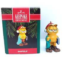 Garfield Hallmark Keepsake Ornament 1992 Bedtime Stories Dog Slippers Santa Hat picture