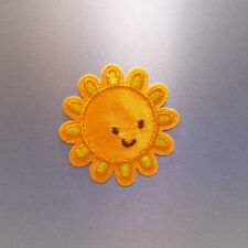 Happy Sun Patch — Iron On Badge Embroidered Motif —Yellow Cute Fun Applique picture