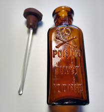 Antique Poison Bottle Amber Glass Dauber Skull Cross Bones TINCT Iodine K6 Base picture