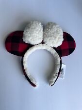 RARE Official Disney Parks Red Buffalo Plaid Minnie Ears With Sherpa Bow picture