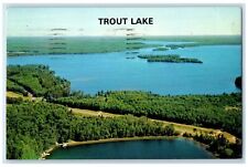 1956 Aerial View Northlands Finest Lakes Fishing Trout Lake Wisconsin Postcard picture