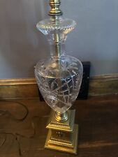 ANTIQUE VINTAGE HEAVY BRASS CRYSTAL 35” TALL TABLE LAMP 35” BEAUTIFUL picture