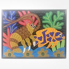 Vintage Kuna Indian Folk Art San Blas Mola Textile Applique Fish Aquarium Framed picture