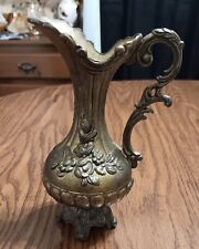 Vintage Italian Footed Floral Embossed Brass Pitcher/Vase 7
