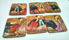 Vintage 6 Travel Spain Estate Bullfighter Matador Bull Drink Cork Back Coasters picture