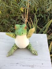 Vtg Folk Art Hand Carved Wood Jointed Sitting Frog Toad  Doll Shelf Sitter 5”H picture