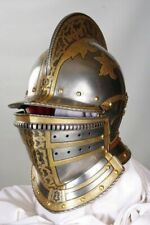 Medieval Steel 18GA Best Quality Tinted Etched Burgonet Knight Helmet picture