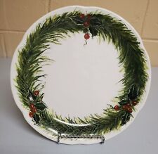 Vintage Hand Painted Christmas Pine Holly Berry White Serving Plate Signed 1996  picture