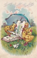 Loving Easter Greetings Chicks Umbrella Book Tuck's Postcard D08 picture