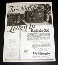 1923 OLD MAGAZINE PRINT AD, RCA RADIOLA RC RADIO, T0-NIGHT, YOU CAN LISTEN IN picture