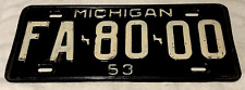 1953 Michigan license plate '53 MI tag Ford Chevy Nash Studebaker FA-80-00 8000 picture