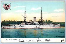Illinois Postcard U.S.S. Naval Steamer Warship WWI Steamer 1905 Vintage Antique picture