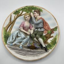 Vintage 18th Century Lovers Ceramic Decorative Plate 3D Raised Relief 10.5