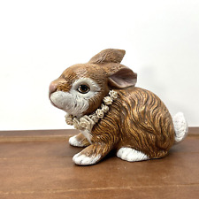 Vintage Handmade Ceramic Easter Bunny Rabbit Flower Neckless Figurine Sculpture picture