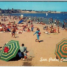 c1960s San Pedro, CA Greetings Cabrillo Beach Huge Crowd Swimming Fermin PC A237 picture