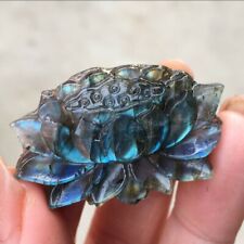 1PCS Natural Labrador Stone Hand-carved Lotus Quartz Crystal Ornaments picture