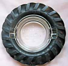 Vintage Firestone tractor tire ashtray rubber. embossed glass 