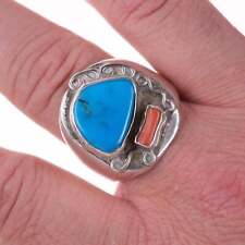Sz12.5 Vintage Native American Sterling, turquoise, and coral ring picture